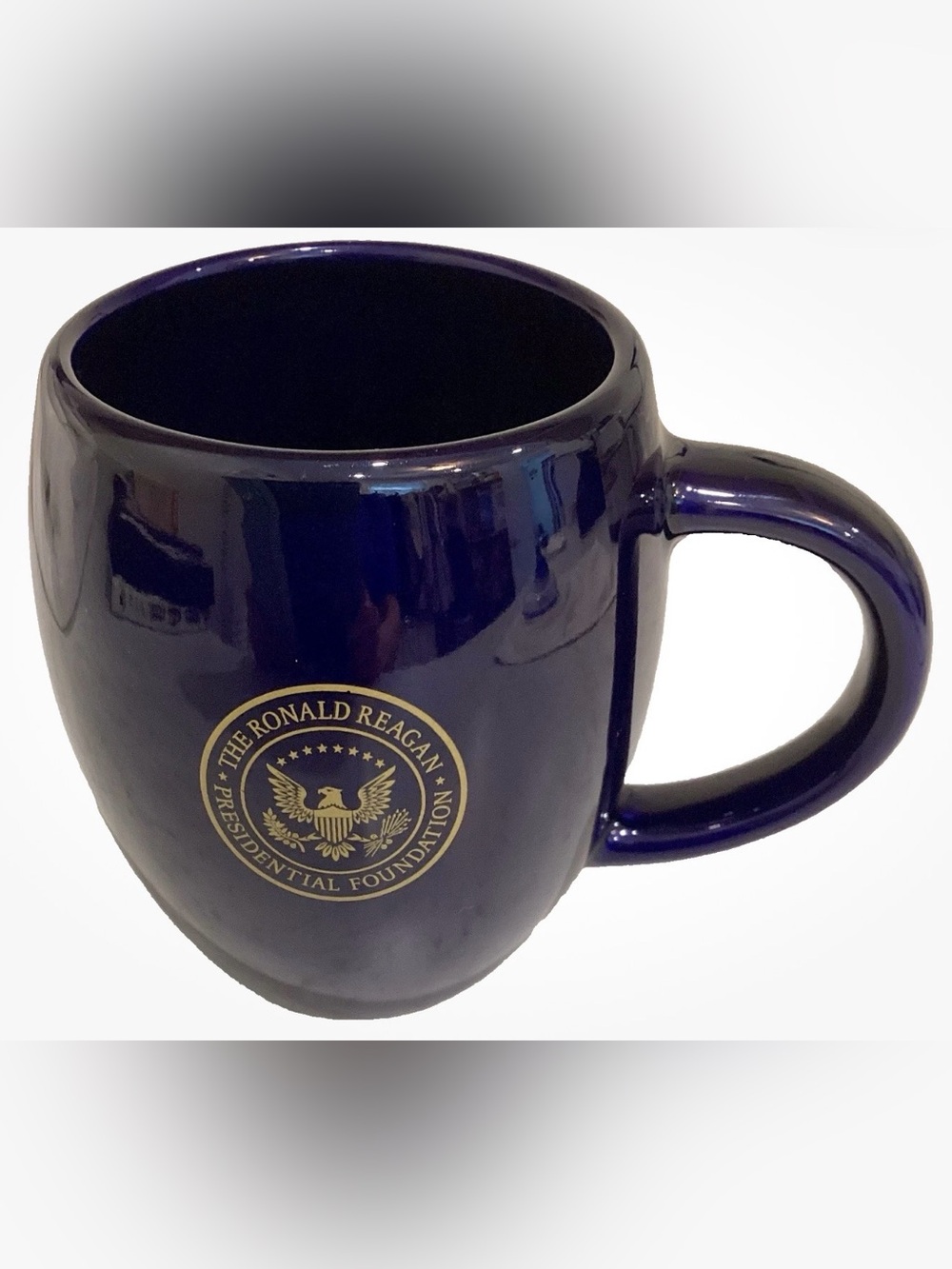 Ronald Reagan Presidential Mug Cobalt Blue Gold Nine Most Terrifying Words Cup